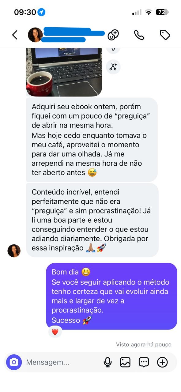 Depoimento sobre entender a procrastinação após ler o guia